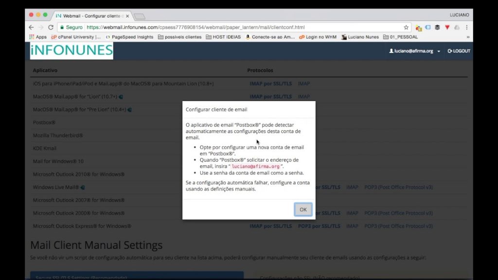 como configurar seu e-mail da hospedagem infonunes.com cpanel